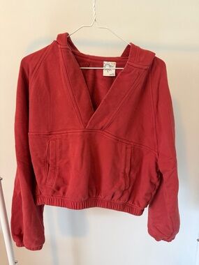 Women's Deep V Pullover Hoodie - Red